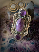 DREAMY CHAROITE & AMETHYST STERLING SILVER RING ~ For Self Confidence and Spiritual Wisdom