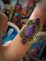 DREAMY CHAROITE & AMETHYST STERLING SILVER RING ~ For Self Confidence and Spiritual Wisdom