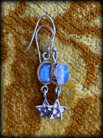 RAINBOW MOONSTONE & STERLING STAR EARRINGS ~ For Goddess Energy, Elemental Connection, and Spiritual Healing