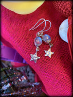 RAINBOW MOONSTONE & STERLING STAR EARRINGS ~ For Goddess Energy, Elemental Connection, and Spiritual Healing